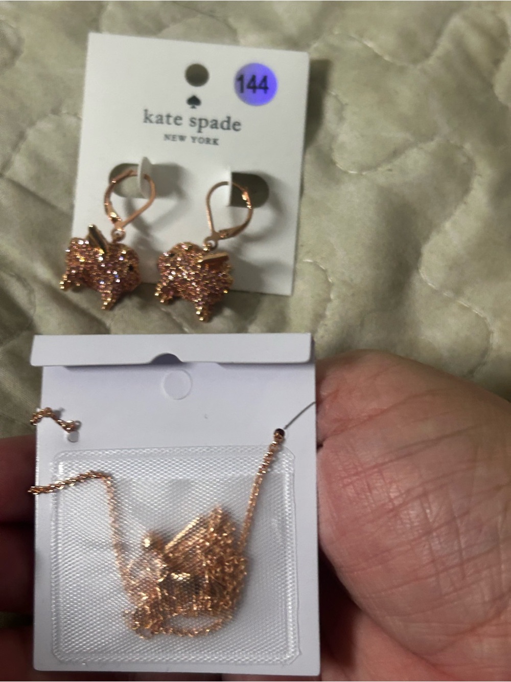 kate spade Rose Gold Glitter Bunny Necklace and Earrings Set - Picture 2 of 4
